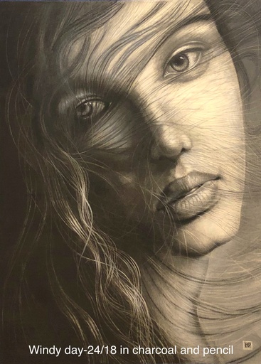 [MPCHP100] Windy Day, Charcoal and pencil, Marius Pana